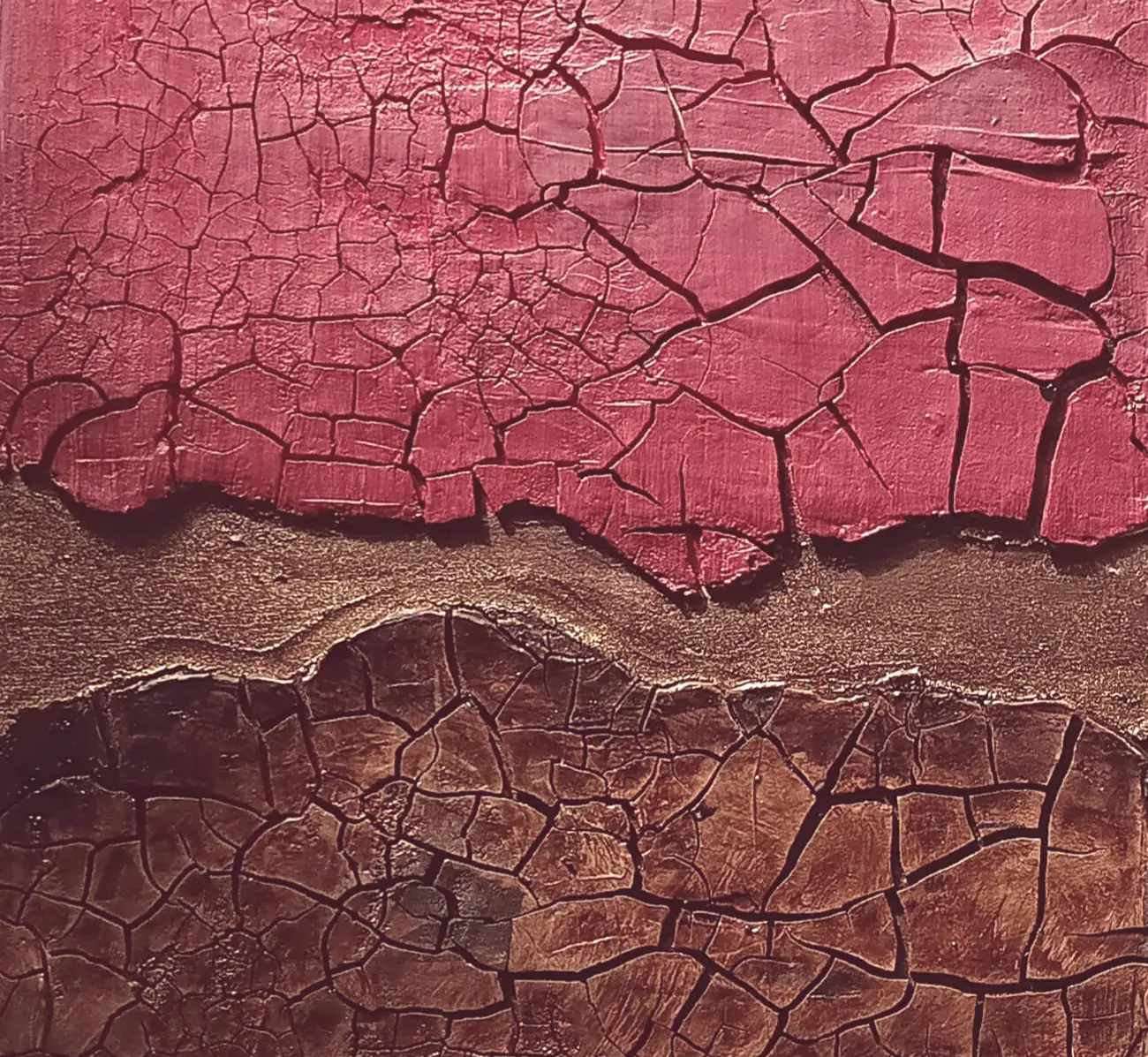 TITLE .Himbeer-Wandel  BESCREIBUNG Als Teil einer Serie verkörpert das Bild  Wabi-Sabi. Tiefe Risse brechen durch matte Himbeer-Nuancen und zeigen die ehrliche, raue Schönheit des Vergänglichen.